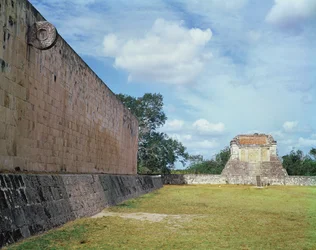 The wall of the Ball Court, probably completed in the Early Post Classic Period, c.900-1200 AD